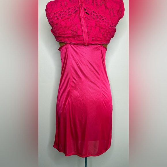 Laundry Shelli Segal Dress Pink Crochet Floral Knit Short Sleeve Sheath Size 6 - Picture 9 of 12